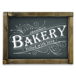 Grandma's Bakery - Rusztikus fekete, keretes fatábla
