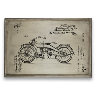 William S. Harley motor ábra - Csontfehér vintage, vékony keretes tábla