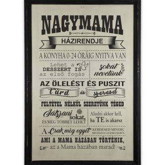Nagymama házirendje – Vintage vékony, fekete keretes tábla