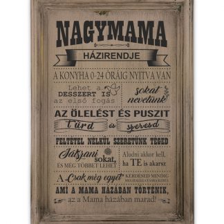 Nagymama házirendje – Vintage rózsaszín, keretes tábla