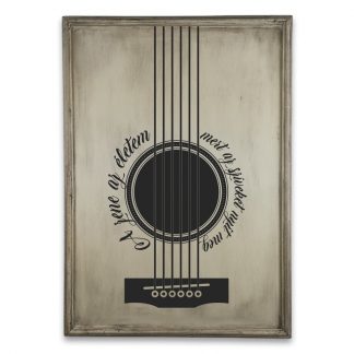 Zene az életem, gitár grafikával - Vékony vintage csontszínű fatábla