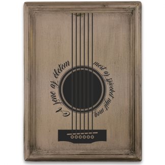 Zene az életem, gitár grafikával - Vékony vintage rózsaszín fatábla