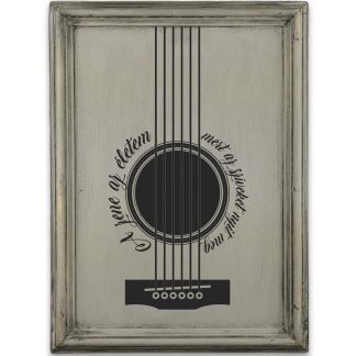 Zene az életem, gitár grafikával - Vékony vintage szürke fatábla
