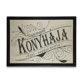 Nagymama konyhája éjjel-nappal nyitva - Vékony vintage fatábla fekete kerettel