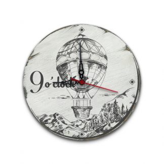 9 o'clock, hőlégballon - Koptatott fehér, vintage fali óra