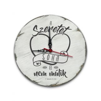 A szeretet soha el nem múlik - Koptatott fehér, vintage fali óra