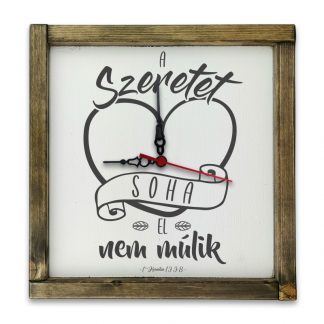 A szeretet soha el nem múlik - Fehér deszkatábla óra, tölgy kerettel
