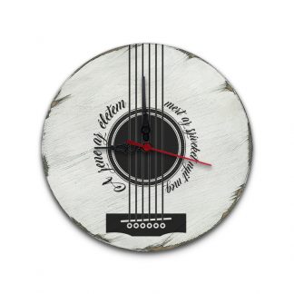 A zene az életem, gitár - Koptatott fehér, vintage fali óra