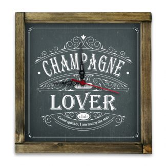 Champagne Lover Club Paris - Fekete krétatábla óra, tölgy kerettel