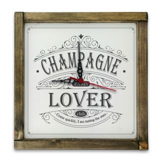 Champagne Lover Club Paris - Fehér deszkatábla óra, tölgy kerettel