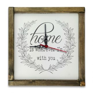 Home is wherever I'm with you - Fehér deszkatábla óra, tölgy kerettel