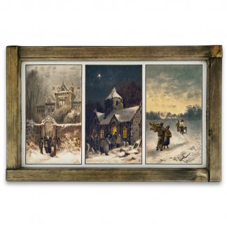 Téli jeleneteket ábrázoló karácsonyi képeslapok (1865-1899) - Fehér krétatábla, tölgy kerettel