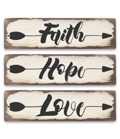 Faith, Hope, Love – Fehér antikolt fatábla szett