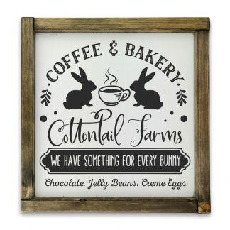Coffee and bakery cottontail farm – Vintage fehér táblakép, rusztikus tölgy kerettel - Goodwood Vintage