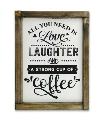 Laughter and coffee - Fehér táblakép tölgy kerettel