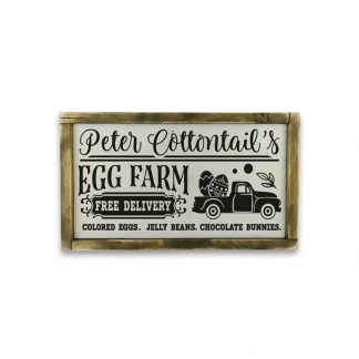 Peter Cottontail's egg farm cars - Fehér táblakép tölgy kerettel