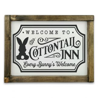 Welcome to Cottontail inn - Fehér táblakép tölgy kerettel