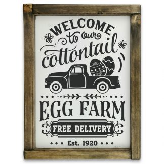 Welcome to our cottontail egg farm - Fehér táblakép tölgy kerettel