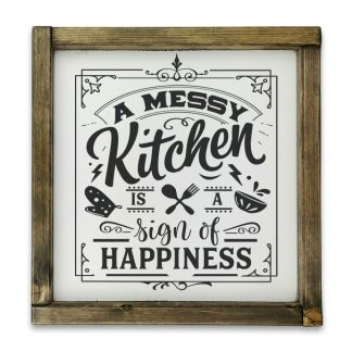 A messy kitchen – Vintage fehér táblakép, rusztikus tölgy kerettel