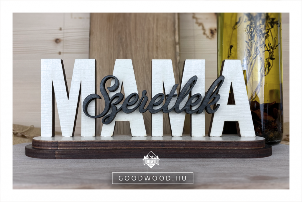 Szeretlek Mama - Vintage fehér és ében színű asztaldísz - Goodwood Vintage