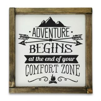 Adventure begins at the end of your comfort zone  - Fehér deszkatábla tölgy kerettel