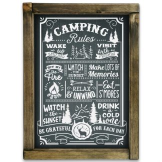 Camping rules - Fekete krétatábla tölgy kerettel