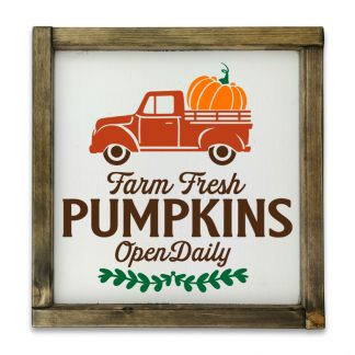Farm fresh pumpkins open daily - Fehér deszkatábla tölgy kerettel