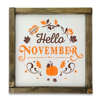 Hello November - Fehér deszkatábla tölgy kerettel