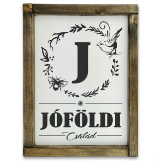 Családi monogram - madaras - Fehér deszkatábla tölgy kerettel